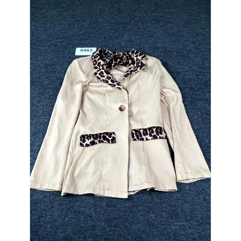Emery Rose Blazer Womens Small Beige Notch Collar Leopard Print Formal Office
